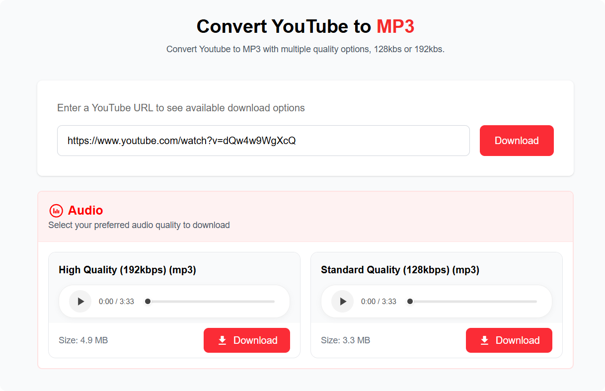 选择YouTube MP3输出格式