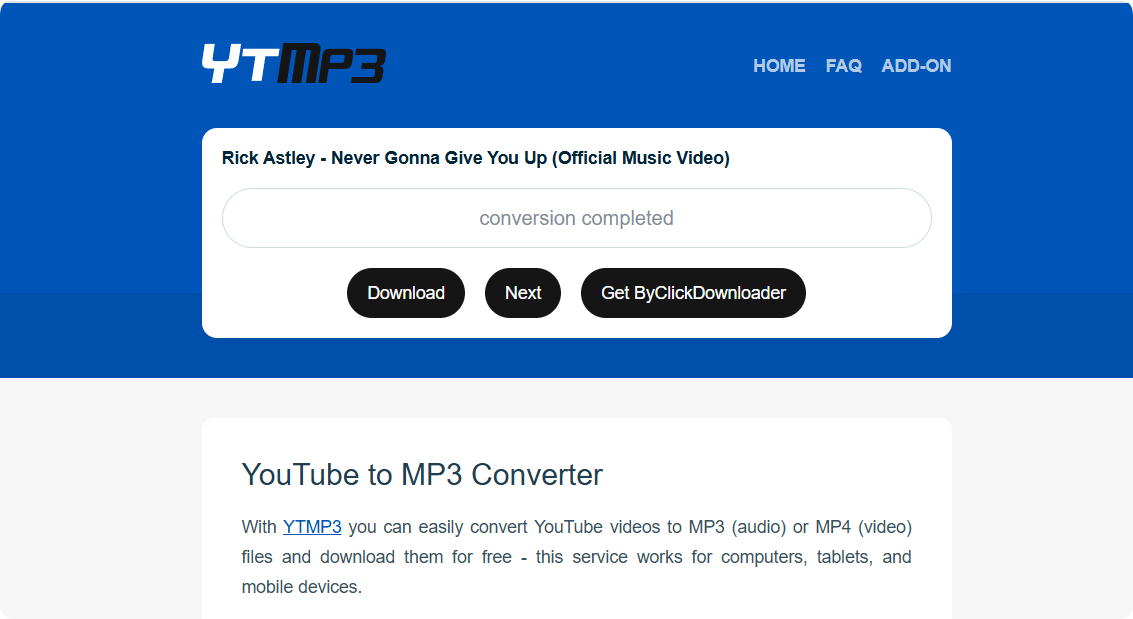YTMP3 工具下载页面