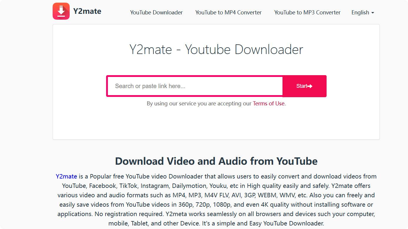 Y2Mate 工具下载页面
